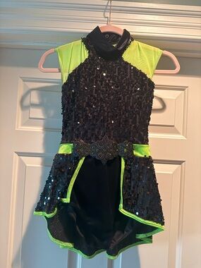 Weissman Black and Neon Green Sequin Dance Costume